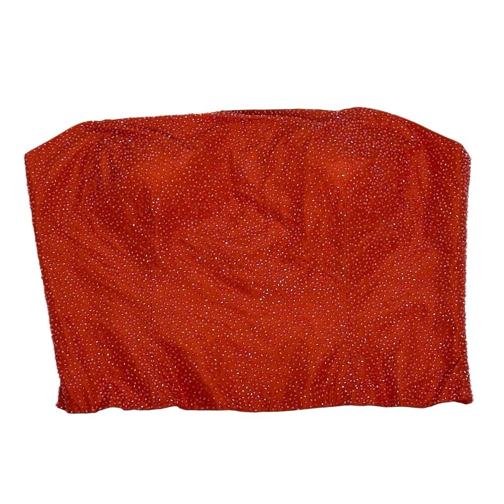 Gilar Evenings Women’s VTG 100% Silk Orange Beaded Dressy Tube Top Sz 16 New